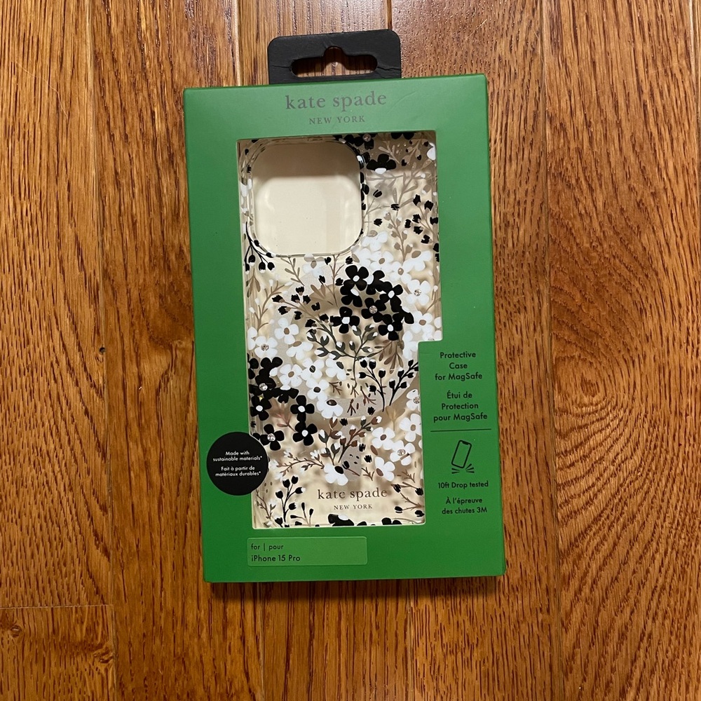 Kate Spade Floral iPhone 15 Pro Case - Black and White
